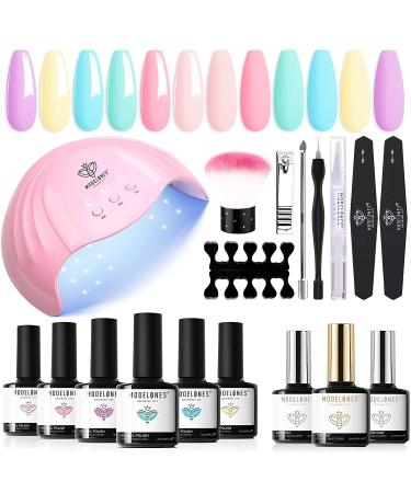 Modelones Gel Nail Polish Kit Starter 6 Colors Pastel Gel Nail Polish Set with 48W LED Nail Dryer U V Lamp/Glossy & Matte Top Coat and Base Coat/ Manicure Tool Nail Art Salon for Beginner DIY at Home Jelly Beans