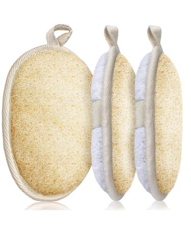 3 Packs Exfoliating Loofah Sponge Pads,Large 5x 7-100% Natural Luffa and Terry Cloth Materials,Premium Loofa Sponge Scrubber Body Glove Close Skin for Men and Women,Perfect for Bath Spa and Shower