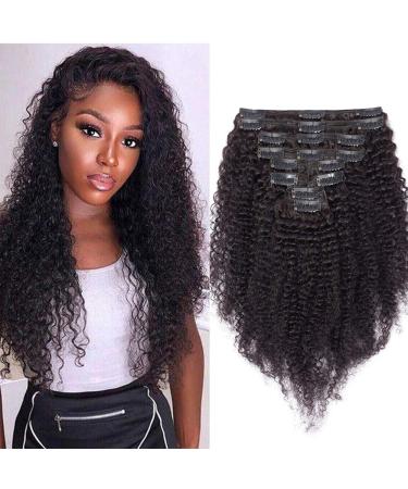 Clip in Extensions Real Hair Kinky Curly Double Tessen For Complete Hair Extension Afro Hair Part 8 Part 18 Clips Natural Black 55cm-125 cm (8-pack) natural black
