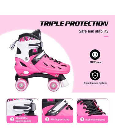METROLLER Roller Skates for Teens - Adjustable 4 Sizes with Light up Wheels - Rose Medium-Big Kid (1-4 US) - Buy Online on SooperMarket.com