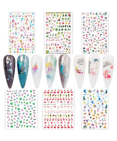 Flamingo Nail Art Sticker Decal Set, 3d Self Adhesive Nail Stickers, Mermaid Nail Stickers, Summer Nail Art Decals, Nail Art Stickers for Nail Art Design, Nail Art Stickers for Girls, DIY Nail Art Decoration Accessories De…