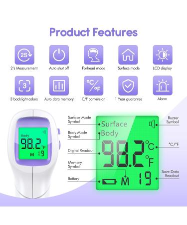 KKmier No Touch Forehead Thermometer for Adults and Kids - 2 in 1 Infrared Digital with Fever Alarm - 2s Instant Reading - 99 Memory Sets - Buy Online on SooperMarket.com