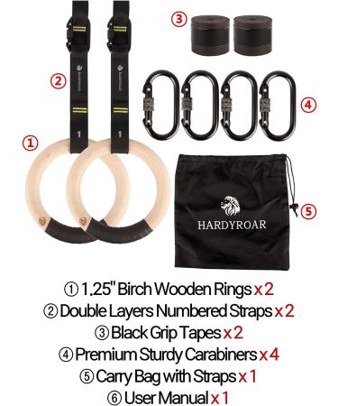 HardyRoar Wood Gymnastic Rings - Crossfit & Body Training Equipment with Easy Install Carabiners & Adjustable Straps - Buy Online on SooperMarket.com