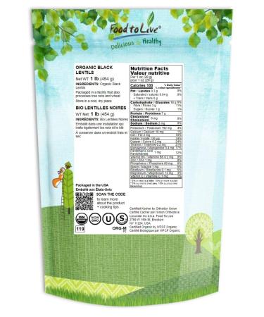 Organic Black Lentils 1 lb Non-GMO Whole Pulses | Raw & Sproutable | Kosher & Vegan | Bulk Legumes for Stews, Curries, Tacos, Soups | Rich in Thiamin, Folate, Protein - Buy Online on SooperMarket.com