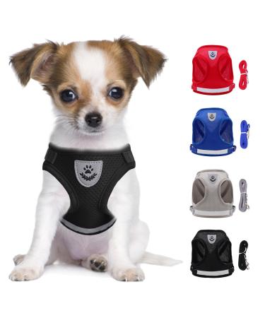 LOOK ANDE HOUSE CAULING Small dogs cat dishes with a leash reflective soft padded dog dishes Air-Mesh breast dishes for puppies Small dogs cats XS (chest: 24-27cm) black