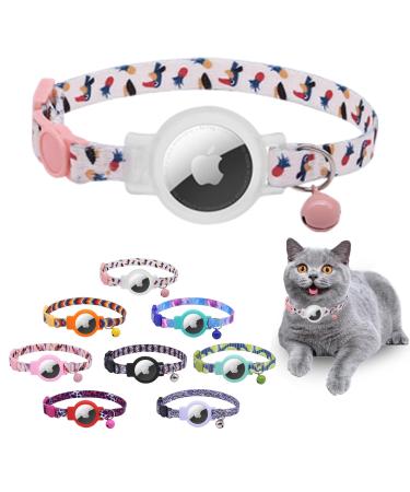 Mouyou Airtag Cat Collar Airtag Collar Cat with Bell Safety Clasp Soft Nylon Cat Collar with Silicone Airtag Holder Case Adjustable from 22-34cm White with Cute Animal Pattern C5
