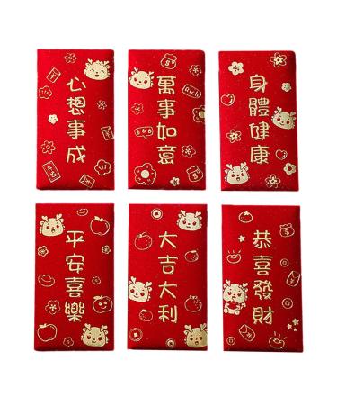 6Pcs Chinese Lunar New Year Red Envelopes Rectangle Red Packet Personalized Red Pocket Hong Bao for Graduation A Style A