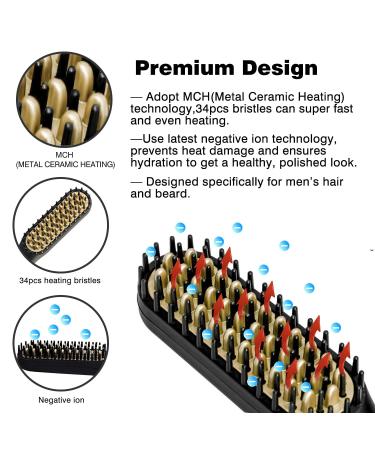 Beard Straightener for Men - Heated Ionic Comb & Styling Brush | Gold Color Gift for Him - Buy Online on SooperMarket.com