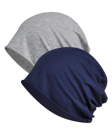 Welrog chemo has a hat for women headscarf super soft slouchy turban headgear head wrap chemo headgear head wraps sleeping hat against cancer and hair loss unit size king blue + light gray (single -layer)
