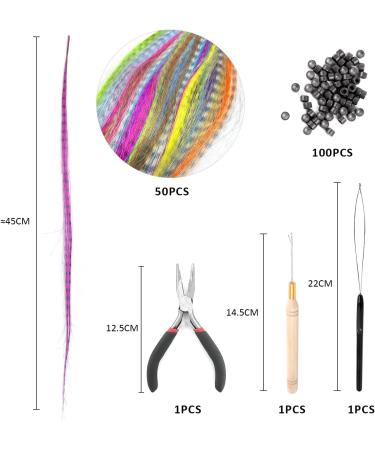 50 Pieces Colorful Synthetic Feather Hair Extensions with Iron Clip Hook and Loop 100 Silicone Loops Crochet Hair Extension Set Synthetic Hair Extension for Women Girls - Buy Online on SooperMarket.com