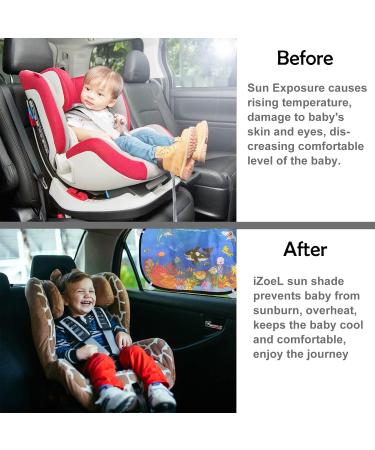 iZoeL Car Sun Shade for Kids 2pcs | Self-adhesive Side Window & Rear Sunshades Universal with 8 Suction Cups | Sun Glare and UV Rays Protection | Blue Ocean Design - Buy Online on SooperMarket.com