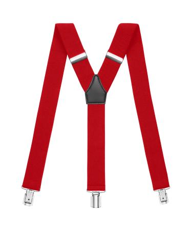 Sencillo Men's Suspenders with Strong Clips Y-Shape Red