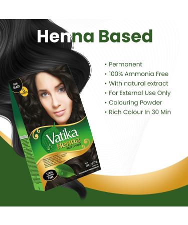 Vatika Henna Hair Colour Rich Black 100% Ammonia Free 6 x 10g Sachtes - 60g Black 10 g (Pack of 6) - Buy Online on SooperMarket.com