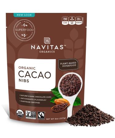 Navitas Organics Raw Cacao Nibs, 8 oz. Bag, 8 Servings  Organic, Non-GMO, Fair Trade, Gluten-Free 8 Ounce (Pack of 1) Unsweetened