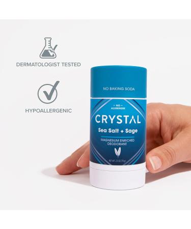 Crystal Magnesium Solid Stick Deodorant for Men & Women, Aluminum-Free & Non-Irritating, Odor-Fighting Sea Salt + Sage, 2.5 oz (Pack of 2) - Buy Online on SooperMarket.com