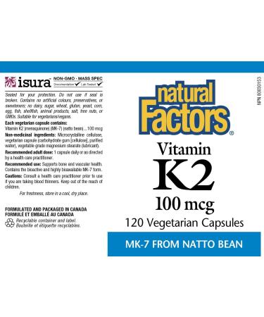 Natural Factors Vitamin K2 100 mcg 120 Vegetarian Capsules - Buy Online on SooperMarket.com