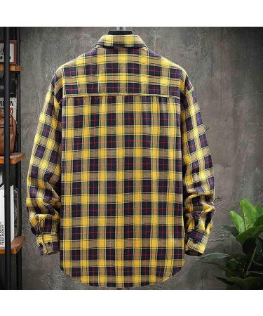 Maqroz Men's Flannel Shirt X-Large - Casual Button Down Plaid Shirt for Big & Tall - Yellow - Buy Online on SooperMarket.com