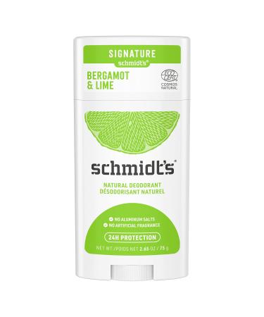 Schmidt's Aluminum Free Natural Deodorant for Women and Men, Bergamot and Lime with 24 Hour Odor Protection, Certified Natural, Vegan, Cruelty Free, 2.65 oz