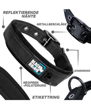 Black Rhino Comfort Collar | Super Soft Neoprene Dog Collar for All Breeds | Adjustable | Reflective & Weatherproof | Medium Size (Black) - Buy Online on SooperMarket.com