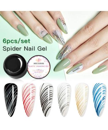 MEET ACROSS 6 Colors Spider Gel for Nail Art - Elastic Drawing Gel for UV LED Nails - DIY Manicure Kit with Brushes - Buy Online on SooperMarket.com