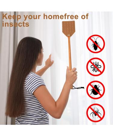 Robust Leather Fly Swatter - 49.5cm Brown Manual Fly Catcher with Wooden Handle for Indoor & Outdoor Use - Buy Online on SooperMarket.com