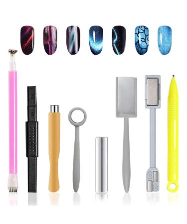 WisherMar 8 PCS Magnet Stick Set Strong Magnet Nail Art Pen Tool for DIY 3D Magnetic Cat Eye Effect Polish UV Gel Polish Cats Eyes Effect Cat Eye Effect Pen Set #2