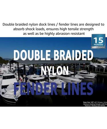 Premium 3/8 x 6' Boat Fender Lines 4 Pack - Double Braid Nylon Dock Lines for Boat Bumpers - J-FM TWNTHSD - 4 Pack - Buy Online on SooperMarket.com
