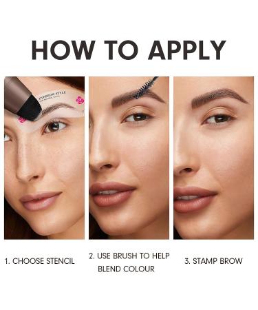 Eyebrow Stamp Stencil Kit - 24 Reusable Stencils | Waterproof Trio Brow Makeup Kit (Dark Brown) - Buy Online on SooperMarket.com