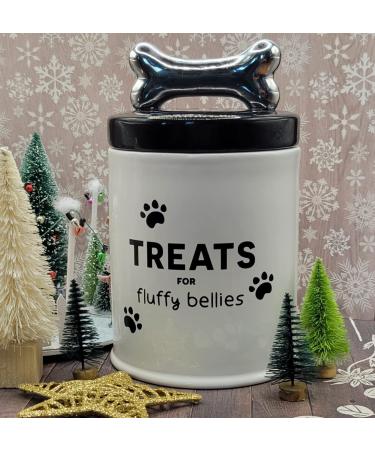 Fluffy Bellies Dog Treat Jar - 5 Cup Black White Ceramic Container - Farmhouse Dog Cookie Canister - Rustic Pet Food Jar - Buy Online on SooperMarket.com