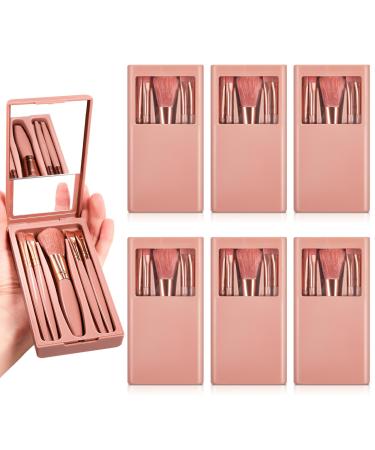 6 Sets Bridesmaid Proposal Gifts Mini Travel Makeup Brushes Bulk Bridesmaid Girls Trip Bride Cosmetic Bag for Wedding Bridal Shower Bachelorette Party(Cameo Brown)
