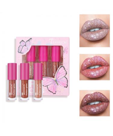 YUECI glitter-lipstick set Diamond Shiny Luminous non-stick cup Waterproof Glitter Liquid Lip Gloss Moisturizing 3 colors shimmer metallic texture liquid long-lasting lip gloss set 1 g (1 Pack) # 03