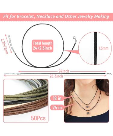 Paxcoo 50Pcs Necklace Cord with Clasp - 24 Inch Waxed Cotton Cord for Jewelry Making Supplies - Buy Online on SooperMarket.com