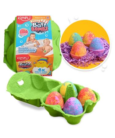 Zimpli Kids 4 x Fizzy Egg Baff Bombz Gift Set Ideal Alternative to Easter Chocolate Treats Fizzing Bath Bombs for Children Colourful Fizzing Bath Bombs Bath Toy