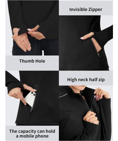 PERSIT Women's 1/4 Zip Fleece Pullover with Thumbholes | Long Sleeve Thermal Top for Running - Black - Medium - Buy Online on SooperMarket.com