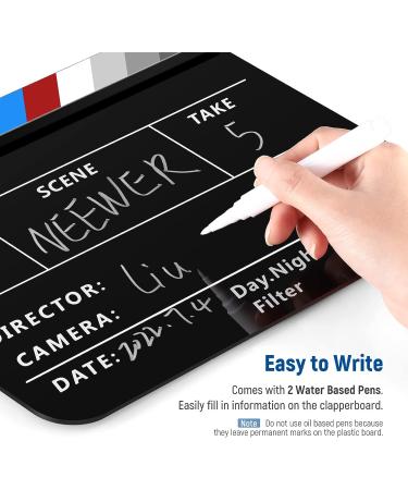 NEEWER Acrylic Film Directors Clapper Board Kit - 12x10 Cut Action Scene Clapboard with Magnetic Eraser, 2 Pens, Cleaning Cloth & Hex Key - Buy Online on SooperMarket.com