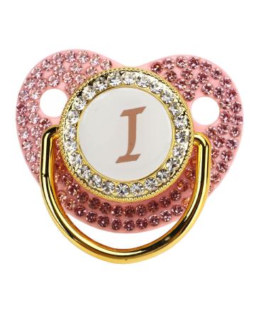 Gold Baby Pacifier Rhinestone Covered Rhinestone Lightweight Pacifier Set for 6-18 Months Baby Home Use (Letter I)
