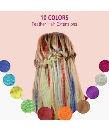 Feather Hair Extensions Kit: 16 Inches 50 Strands Colored Hair Extensions with Rooster & Peacock Feather Earrings - Ideal Christmas Hair Accessories for Women and Girls - Buy Online on SooperMarket.com