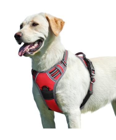 Eagloo dog harness Large dogs anti -train dog harness with reflex strips and control adjustable and adjustable dish Dog large chest harness for labrador red l l (1 Pack) red