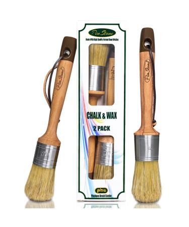 Professional Chalk and Wax Paint Brush Set, 2PC Oval and Round Chalk Paint Wax Brushes for Furniture Painting and Waxing, Home Decor, Cabinets, Stencils, Woods, DIY Art Crafts, 100% Natural Bristles