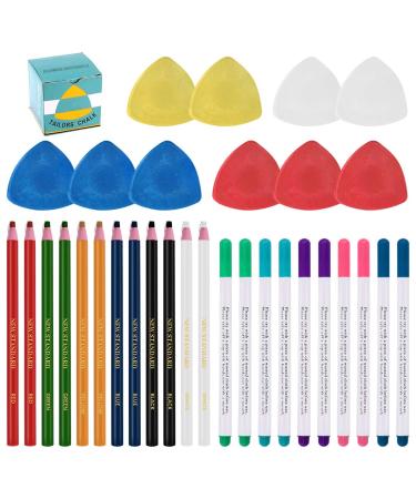 Swpeet 32Pcs Professional Sewing Tools Kit  Including 10Pcs Professional Tailor's Chalk and 12Pcs Sewing Mark Pencil with 10Pcs 5 Color Disappearing Erasable Ink Fabric Marker Pen for Sewing Marking