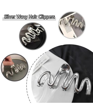 Silver Geometric Wave Hair Claw for Women - Metal Hair Clip Barrette Hairpin Accessory - Buy Online on SooperMarket.com