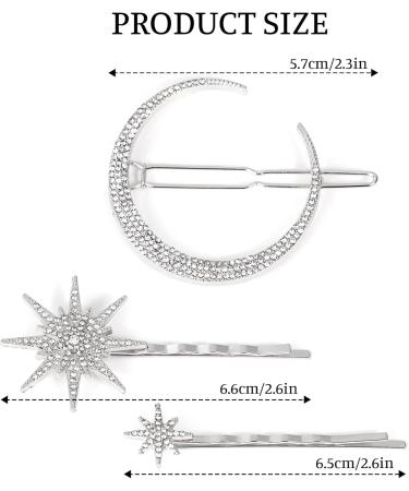 Moon Hair Clips Rhinestone Hair Clips Metal Star Geometric Golden Snowflake for Women Girls Combing Silver 9 Pieces - Buy Online on SooperMarket.com