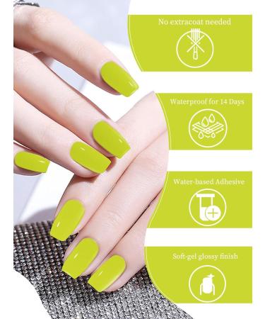 Kalolary 32PCS Cured Gel Nail Polish Strips Adhesive Full Wrap Gel Nail Art Sticker Waterproof Gel Nail Wrap Stickers with Nail File and Stick(UV/LED Lamp Required) (GreenYellow) - Buy Online on SooperMarket.com