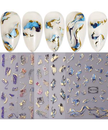 JMEOWIO 8 Sheets Marble French Tip Nail Art Stickers Decals Self-Adhesive Wave Line Nail Supplies Nail Art Design Decoration Accessories