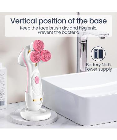 3D Facial Cleansing Brush Electric Face Scrubber with 3 Replacement Heads for Deep Cleaning|Gentle Exfoliate|Tighten Skin (Pink) - Buy Online on SooperMarket.com