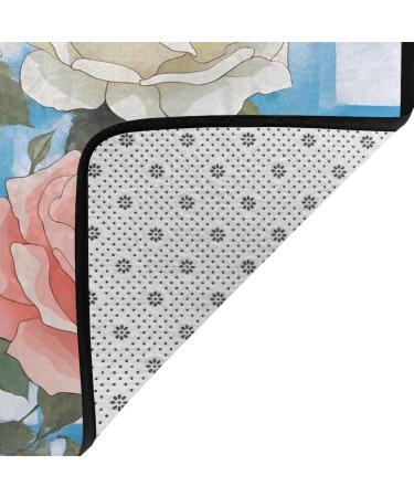 Plaid Background Roses Flannel Non-Slip Floor Mat - 63x48 Inches Comfortable & Lint-Free for Relieving Foot Pressure Ideal for Any Occasion - International Shipping Available - Buy Online on SooperMarket.com