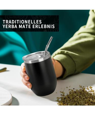 Telanks Mate Becher - 340ml Double-Walled Stainless Steel Yerba Mate Cup with Bombillas & Cleaning Brush | Black - Buy Online on SooperMarket.com