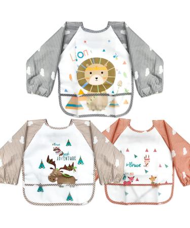 LISOPO Baby Bibs Sleeved Bibs Washable Waterproof Bibs with Sleeves for Children from 6-36 Months 3pcs