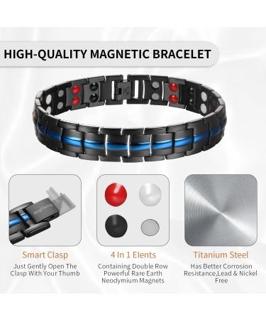 MagEnergy Titanium Steel Magnetic Bracelet for Men - Double Row Ultra Strength Magnets, Adjustable Links, Removal Tool - Blue-4 Element Wristband - Buy Online on SooperMarket.com