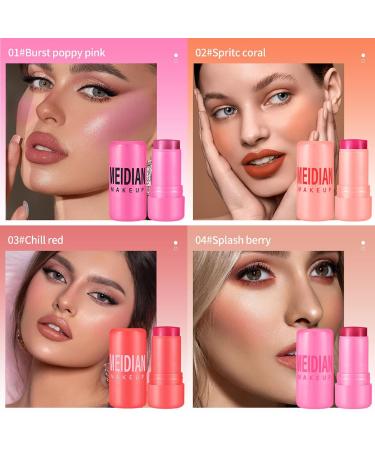 4 Colors Cooling Water Jelly Tint/Blush | Multi-Use Cheek & Lip Gloss | Long-Lasting Vivid Color - Chill (Poppy Pink Coral Berry Red - Buy Online on SooperMarket.com